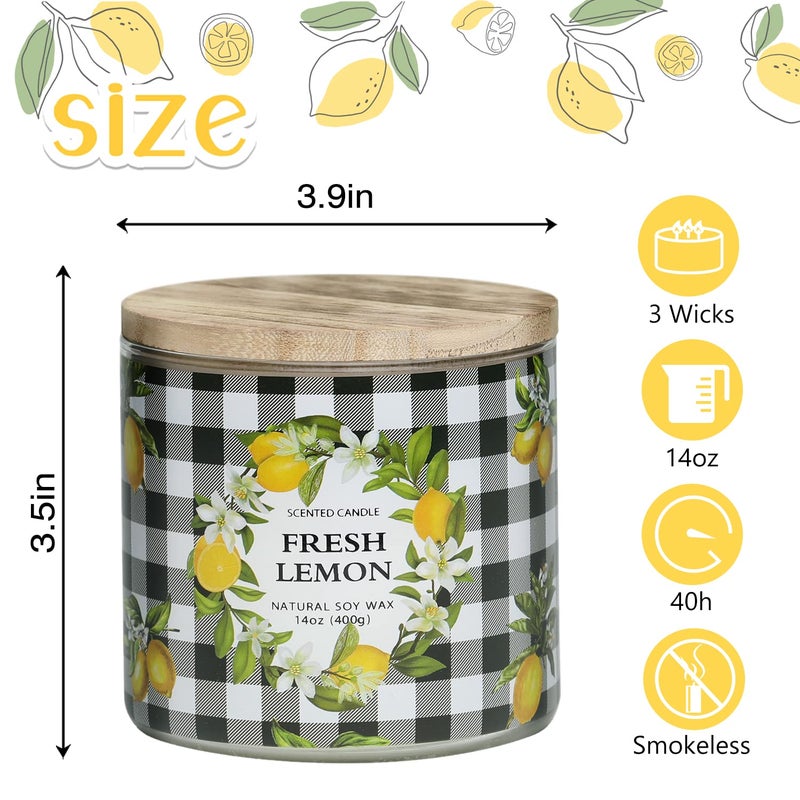 KORMMCO Lemon Candle  Fresh Lemon Scented Candle  Large 3 Wicks Candle  14 oz - Image 3